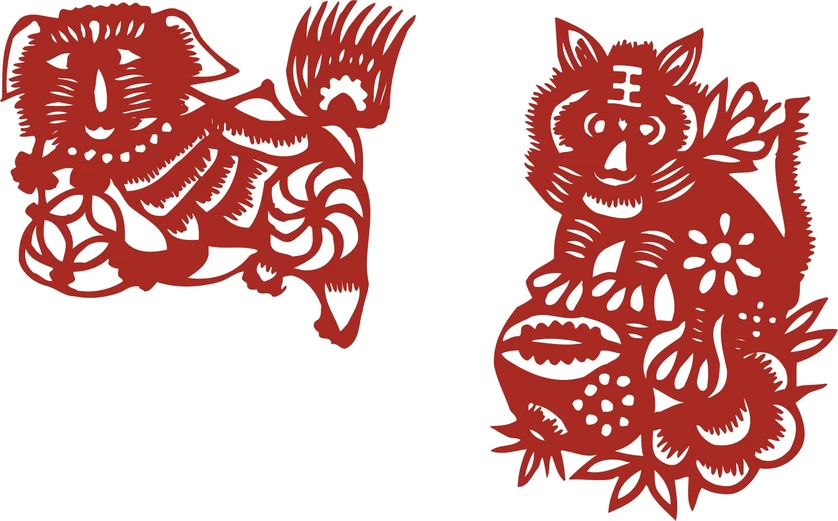 中国风中式传统喜庆民俗人物动物窗花剪纸插画边框AI矢量PNG素材【104】